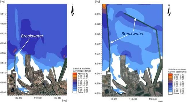 Gambar  17  menunjukkan  perubahan  kedalaman  dasar  laut  berdasarkan  hasil  simulasi  model  dengan  periode  1  tahun