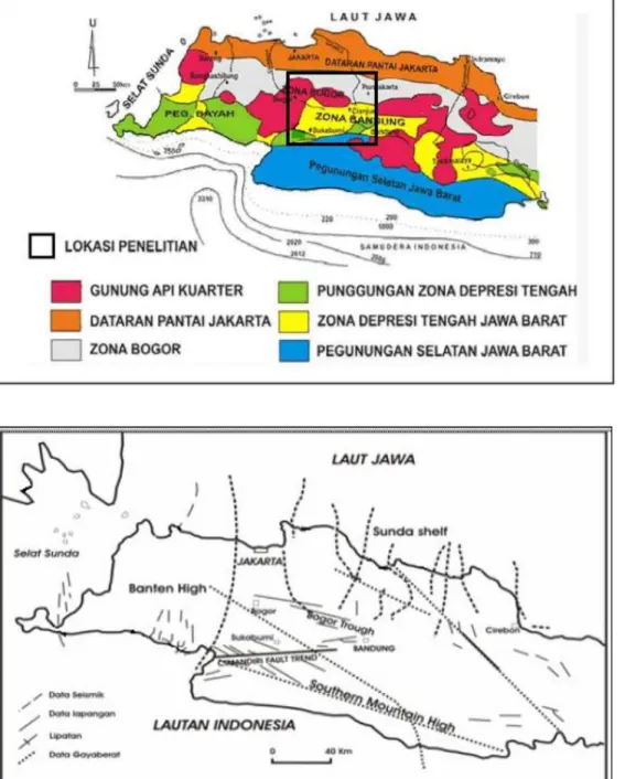 Gambar 2.2. Pembagian Fisiografi dan Struktur Geologi Jawa Barat (Van Bammelen, 1949)  