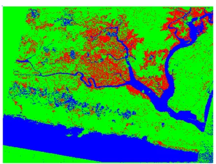 Gambar 20. Klasifikasi terbimbing (Supervised Classification)  Keterangan :            Laut                Darat             Mangrove 