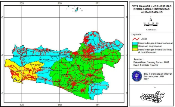 Gambar 24. Peta Kawasan Joglosemar Berdasarkan Intensitas Aliran Barang Antar Kabupaten / Kota di Jawa Tengah dan DIY.