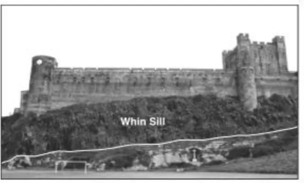Gambar di bawah ini merupakan sill di bawah Kastil Bamburgh, di Northumbria, dengan  ketebalan 2-3m hingga &gt;60 m