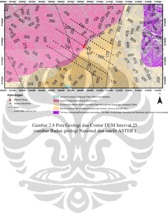 Gambar 2.8 Peta Geologi dan Contur DEM Interval 25 