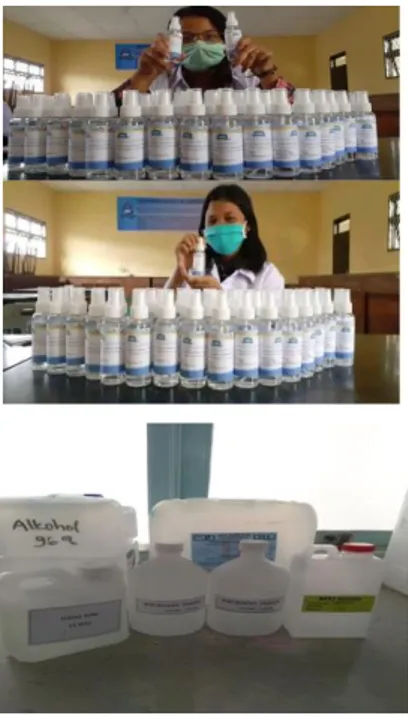Gambar 1. Proses Pembuatan Hand sanitizer Tim  Pengabdian Masyarakat 