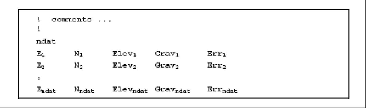 Gambar  4.13 Format data observasi (Manual Grav3D, 2001)  