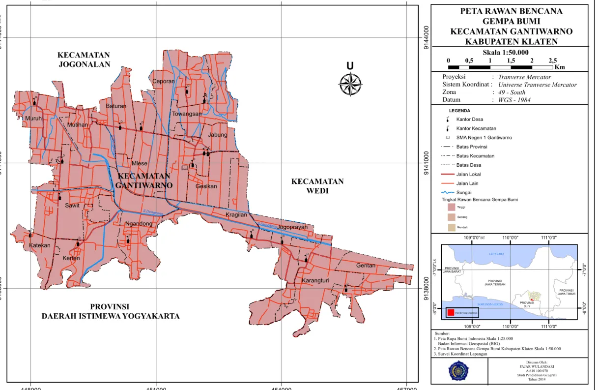 Gambar 1.2 Peta Rawan Bencana Gempa Bumi Kecamatan Gantiwarno Kabupaten Klaten