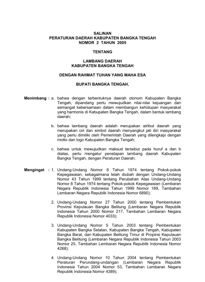 SALINAN PERATURAN DAERAH KABUPATEN BANGKA TENGAH NOMOR 2 TAHUN 2005 ...