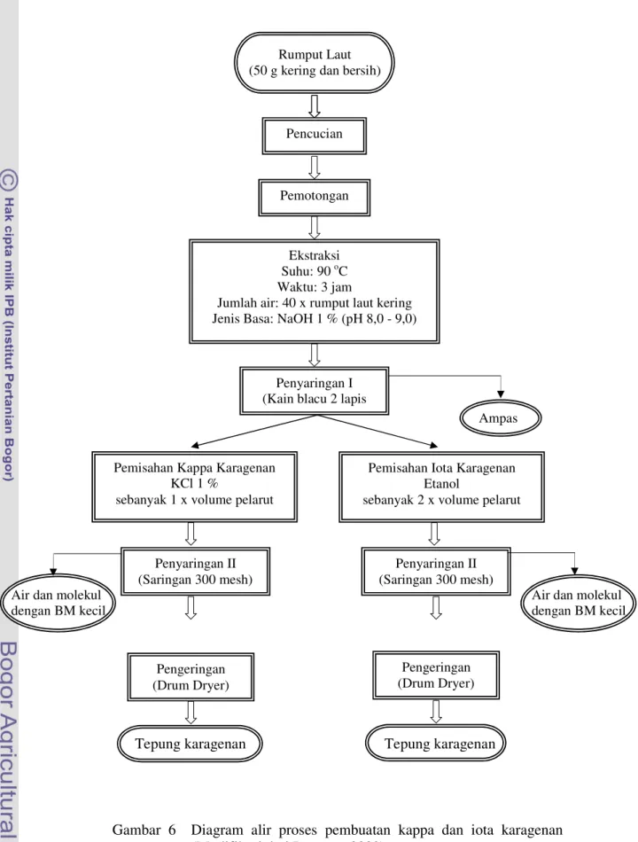 Gambar 6  Diagram alir proses pembuatan kappa dan iota karagenan  (Modifikasi dari Purnama 2003)