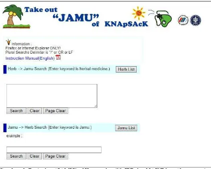 Gambar 2. Basis data “JAMU” of Knapsack milik IPB dan NAIST http://kanaya.naist. jp/jamu/top.jsp