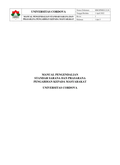 MANUAL PENGENDALIAN STANDAR SARANA DAN PRASARANA PENGABDIAN KEPADA ...