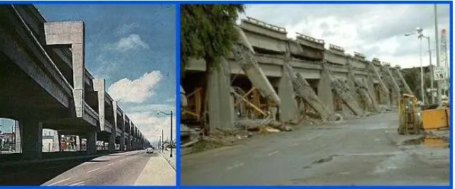 FIGURE 2.1 The Cypress Street Viaduct (left) before the earthquake of 1989 destroyedmuch of the structure (right), requiring its demolition