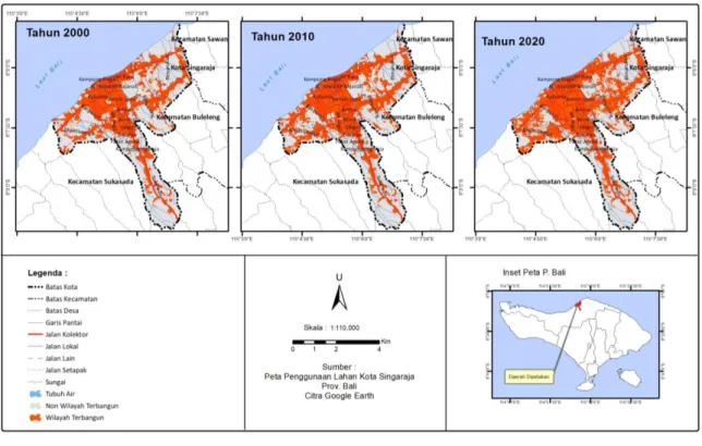 Gambar 5. Peta Perkembangan Lahan di Pinggiran Kota Singaraja Tahun 2000-2020 