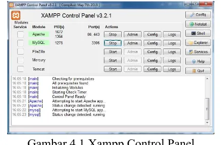 Gambar 4.1 Xampp Control Panel Untuk menjalakan Xampp maka yang 