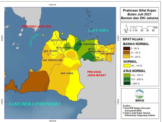 Gambar 18. Peta Prakiraan Sifat Hujan  Bulan Juli 2021 Provinsi Banten dan DKI Jakarta 
