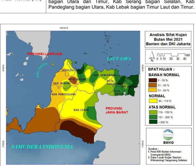 Gambar 5. Peta Analisis Sifat Hujan  Bulan Mei 2021 Provinsi Banten dan DKI Jakarta 