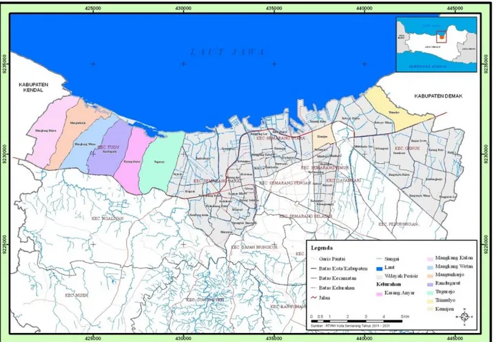 Gambar  1.  Peta  Wilayah  Studi  Kawasan  Pesisir  Kota  Semarang  (Sumber:  RTRW  Kota  Semarang,  2011) 