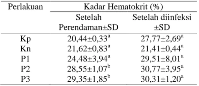 Tabel  2.  Rata-rata  Total  Eritrosit  Ikan  Mas  (Cyprinus  carpio)  Setelah  Direndam  Larutan Temulawak Dan Setelah Di  infeksi A hydrophila