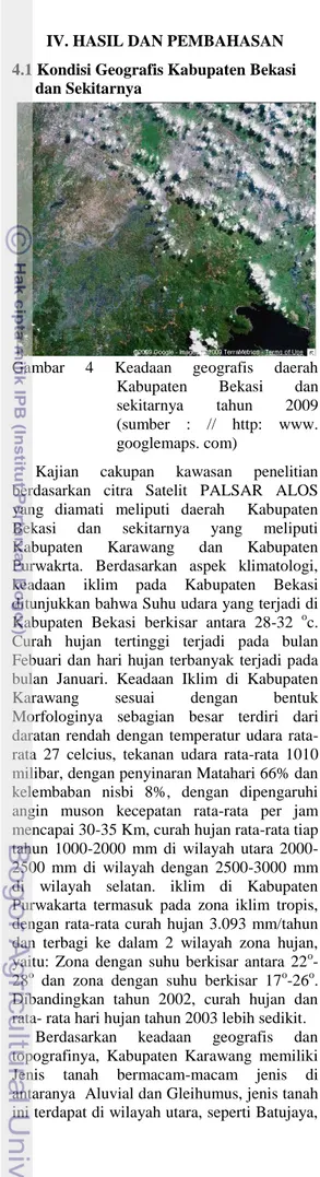 Gambar  4  Keadaan  geografis  daerah  Kabupaten  Bekasi  dan  sekitarnya  tahun  2009  (sumber  :  //  http:  www