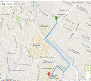 Gambar 6. Tampilan peta penunjuk jalan ke  masjid tujuan dari lokasi pengguna 