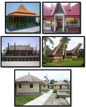 Gambar : Arsitektur tradisional yang digunakan dalam Taman Wisata Kuliner Nusantara Sumber : analisa Penulis dalam Google Image, 2014 