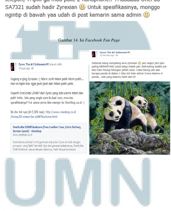 Gambar 13. Isi Facebook Fan Page 