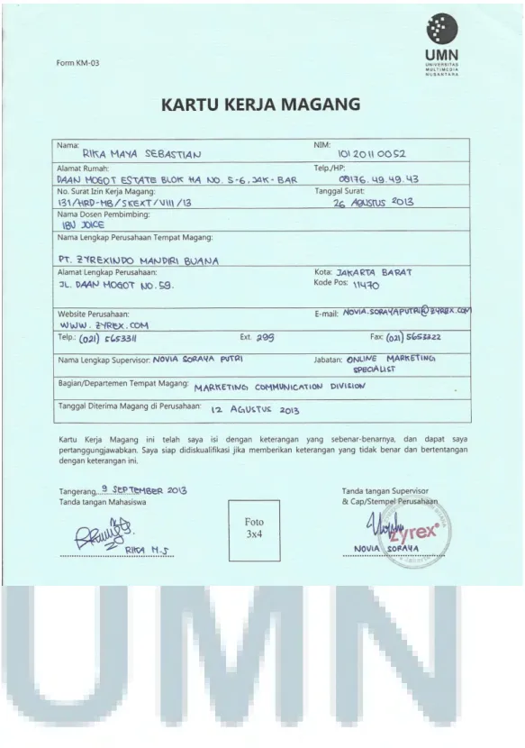 Gambar 5. Kartu Kerja Magang 