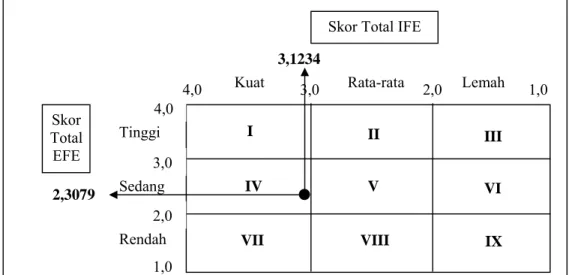 Gambar 5. Matriks Analisis I-E (Internal-External) Perusahaan Buah Semangka  CV Salim Abadi 