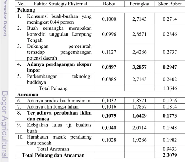 Tabel 17. Analisis Matriks EFE Bisnis Buah Semangka CV Salim Abadi 