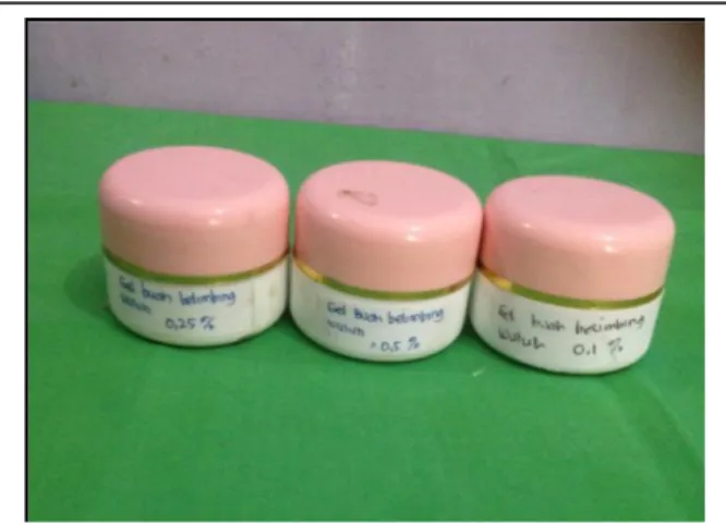 Gambar 4.11 : Ekstrak gel buah belimbing wuluh  dengan konsentrasi 0,1%, 0,25%, 0.5%,  