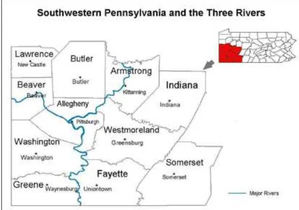 Figure 1. Eleven counties of southwestern Pennsylvania.