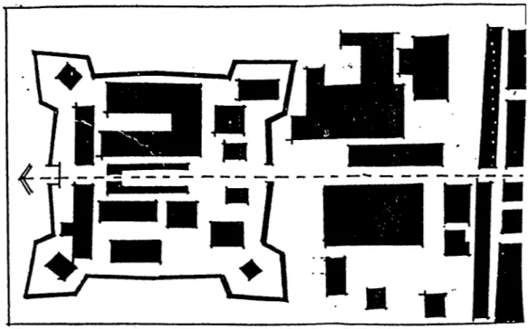 Gambar 4.7. Figure Ground dengan Pola Axial Pada Bangunan Benteng Vredeburg Sumber: Bappeda Kodya Yogyakarta + Analisa