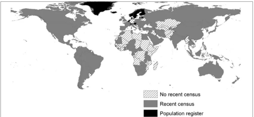 Figure 1. Censuses by country as of the year 2005 based on data back to the year 2000