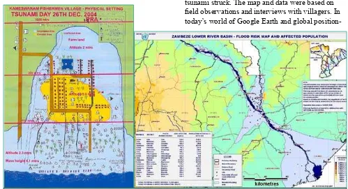 Figure 2 (above left).  Despite an enormous contribution of international relief aid to areas affected by the Indian Ocean earthquake and tsunami, and the advanced technology available to some responders, immediate relief efforts often relied on hand-drawn