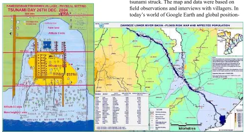Figure 2 (above left).  Despite an enormous contribution of international relief aid to areas affected by the Indian Ocean earthquake and tsunami, and the advanced technology available to some responders, immediate relief efforts often relied on hand-drawn