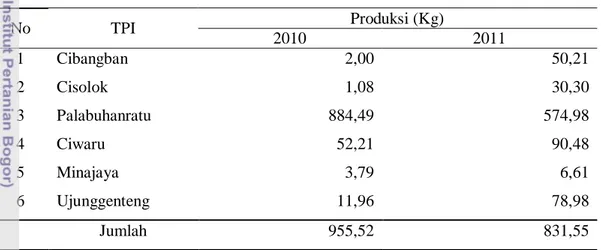 Tabel 3 Data produksi tahun 2010 dan 2011 berdasarkan TPI 