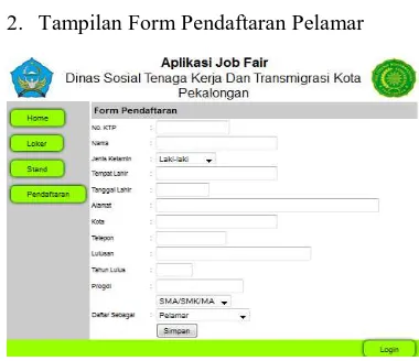 Gambar 8. Tampilan Form Pendaftaran Pelamar 