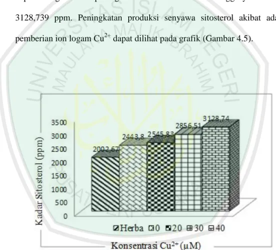Gambar 4.5. Diagram pengaruh pemberian ion logam Cu 2+   terhadap  kadar sitosterol pada  kalus purwoceng (Pimpinella alpine Molk.) setelah berumur 4 minggu 
