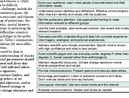 Table 1.  Guidelines for Effective Climate Change Communication