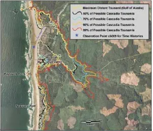 Figure 2. A probable tsunami hazard map for Cannon Beach, Oregon.Source: Priest et al, 2009