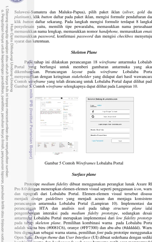 Gambar 5 Contoh Wireframes Lobalaba Portal  Surface plane 