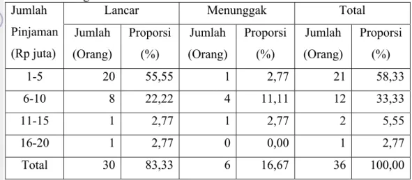 Tabel 8. Sebaran Responden berdasarkan Jumlah Pinjaman dan Status  Pengembalian Kredit  