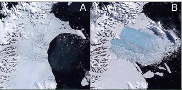 Figure 1. The Larsen Ice Shelf extends along the east coast of the Antarctic Peninsula (Image A)