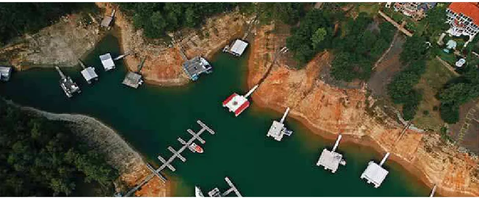 FIGURE 3. LOW FLOW HYDROLOGY: GEORGIA’S LAKE LANIER RESERVOIR, FALL 2007. With water supplies rapidly shrinking during a drought of historic proportions in fall 2007, Governor Sonny Perdue declared a state of emergency for the northern third of the state o