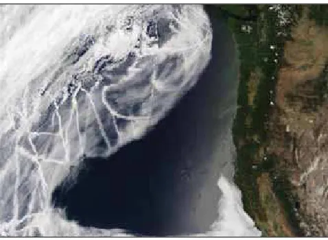 Figure 2. Ship tracks—bright areas of clouds produced by aerosol albedo modiication similar to that produced by deliberate marine cloud brightening