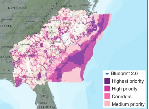 Figure 2. In June 2015, the South Atlantic LCC published this Conservation Blueprint, a map to guide and prioritize the restoration of watersheds in the South Atlantic region