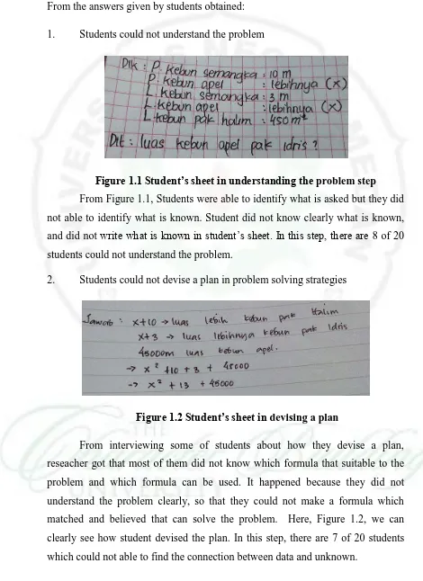 Figure 1.1 Student’s sheet in understanding the problem step 