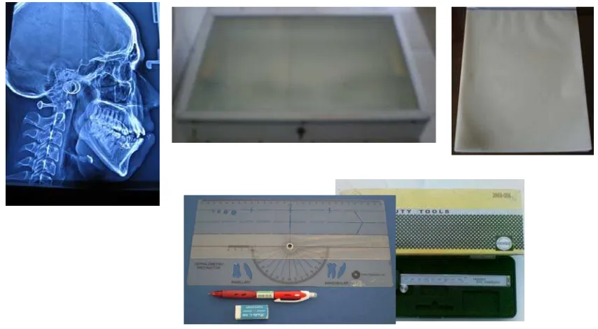 Gambar 7. Alat dan bahan yang dipakai dalam penelitian (arah jarum jam) : 