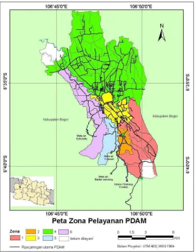Gambar 21 Peta zona pelayanan sistem penyediaan air minum PDAM Kota Bogor 
