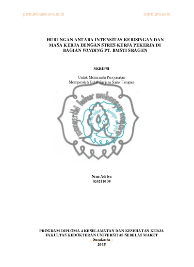 Hubungan Antara Intensitas Kebisingan Dan Masa Kerja Dengan Stres Kerja ...