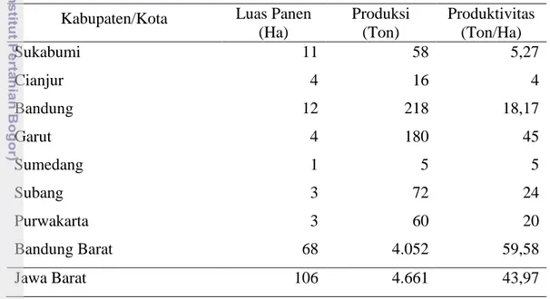 Tabel 4.   Luas  Panen,  Produksi,  dan  Produktivitas  Paprika  di  Provinsi  Jawa 
