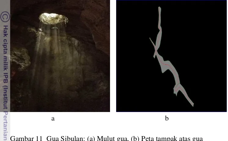 Gambar 12  Gua Sipatahunan: (a) Mulut gua, (b) Peta tampak atas gua 